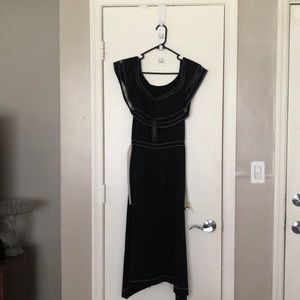 Donna Karan New York | Off the Shoulder Black and White Midi Dress